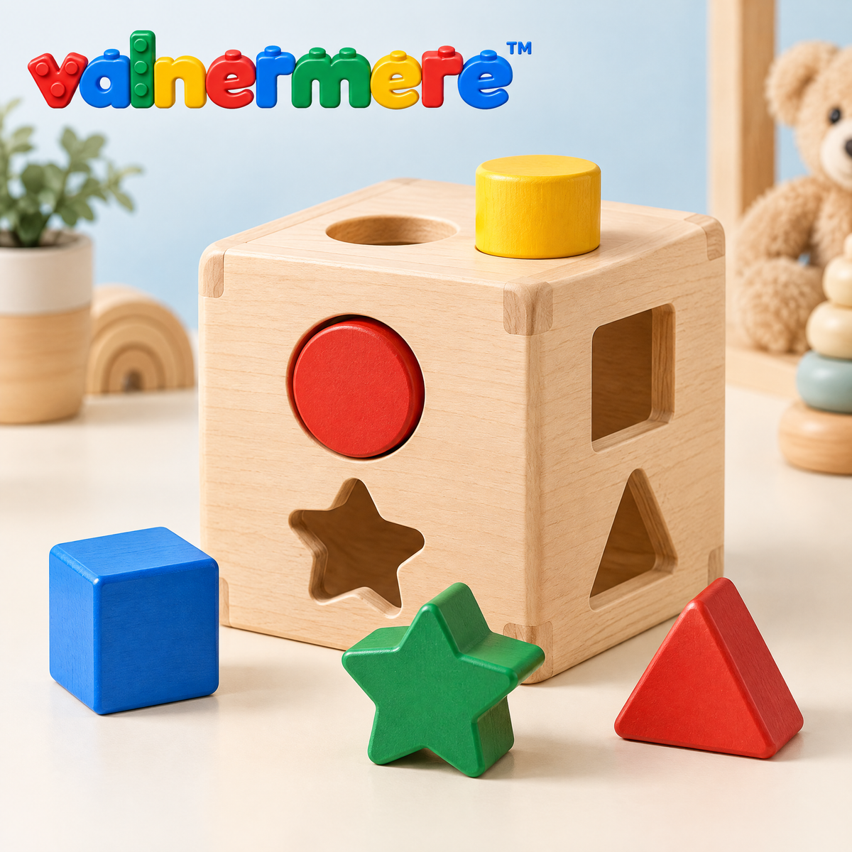Valnermere™ Wooden Shape Sorting Learning Cube