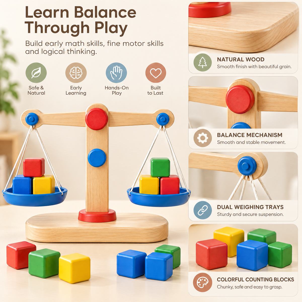 Valnermere™ Wooden Balance Scale Learning Toy